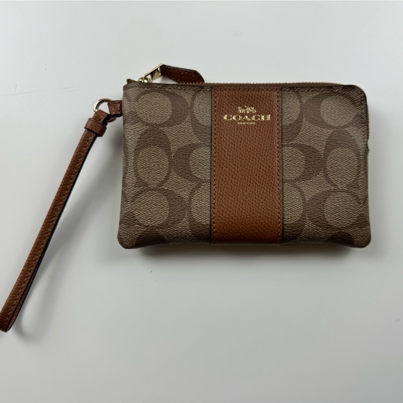 Coach Handbags - Coach Corner Zip Wristlet F58035 Gold/Khaki in Signature Canvas